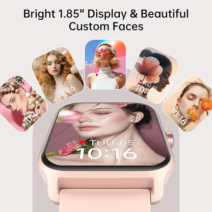Smart Watches for Women with Alexa & Bluetooth Call,1.85" HD Screen Fitness Tracker,30-Day Battery, Heart Rate/Sleep/SpO2 Monitor,100+ Sports Modes,2ATM Waterproof Smartwatch for Android iPhone(Pink)