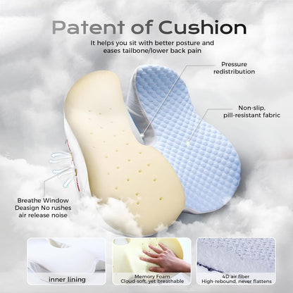 Seat Cushion for Tailbone Pain Relief X-Large ,Ergonomic Office Chair Cushions for Butt Hip Lower Back & Sciatica Pain Relief Pillow,Pressure Relief Seat Cushion for Long Sitting, Car & Plane（Blue)
