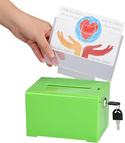 Adir Suggestion Box with Slot and Lock – Acrylic Donation Box for Fundraising, Drawing Box for Raffle, Funraiser Box, Tip Box with Lock - 6.25x4.5x 4 Inches voting box with slot and Sign Holder