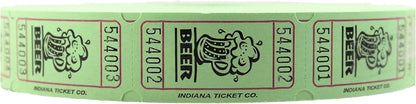INDIANA TICKET CO. 2000 Raffle Tickets, Beer, Green, Single Roll, Ticket for Events, Entry, Class Reward, Fundraiser & Prizes