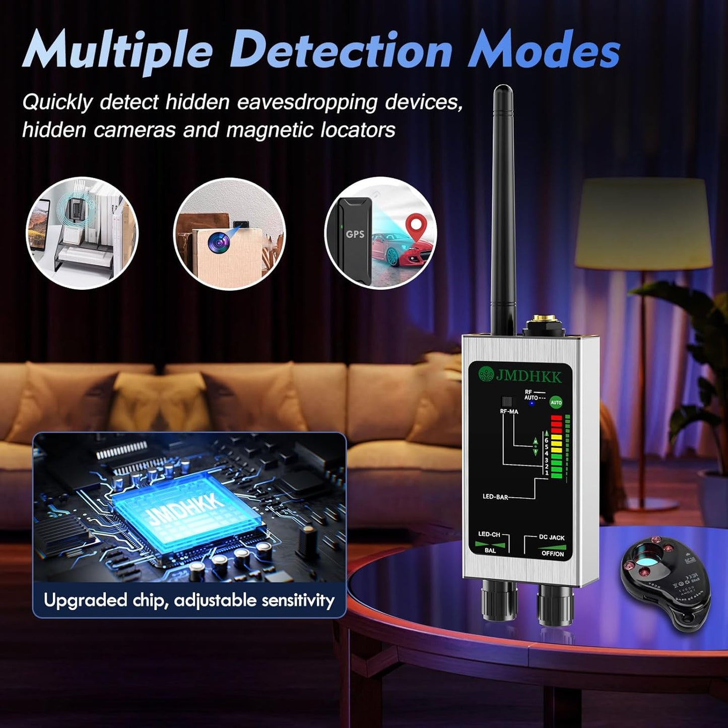 JMDHKK M8000 Hidden Camera Detector, Bug Detector,Camera Finder, Signal Detector for Hotels, Travels, Vehicles, Offices, Public Fitting Rooms (Silver)