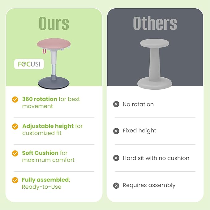 Wobble Stool for Kids Ages 7–12; Adjustable Height Wobble Stools for Classroom Seating with Soft Cushion; Flexible Wiggle Chair for Focus and ADHD Support + Bonus Visual Timer (Candy Pink)