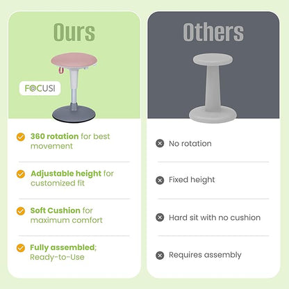 Wobble Stool for Kids Ages 7–12; Adjustable Height Wobble Stools for Classroom Seating with Soft Cushion; Flexible Wiggle Chair for Focus and ADHD Support + Bonus Visual Timer (Candy Pink)