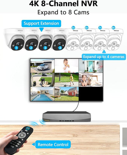 OOSSXX (4K HD & 130° Ultra Wide-Angle) 2-Way Audio 8MP Wired Dome PoE IP Cameras for Home Security Outdoor Camera System, Pet Surveillance Video Indoor, Smart PIR Detection, DVR Kits