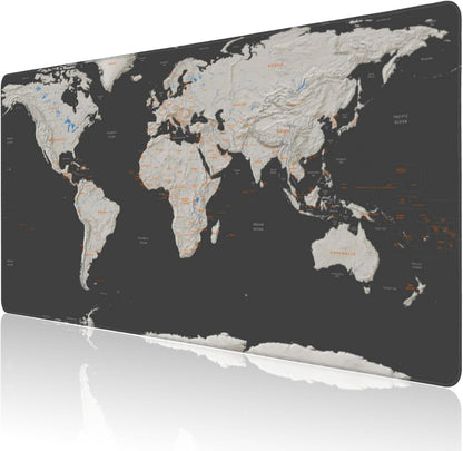 Desk Mat, Vintage World Map Extended Large Gaming Mouse Pad XXL, Non-Slip Rubber Base Stitched Edges Long Computer Keyboard Desk Pad Mouse Mat for Home Office Gaming 35.4"X15.7"