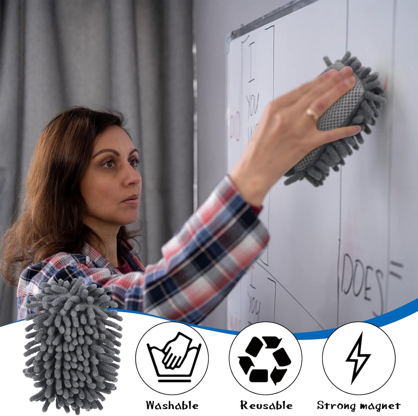 Sherr 24 Pcs Magnetic Whiteboard Eraser School Dry Erase Erasers Microfiber Shag Washable White Board Eraser for Chalk Classroom Home Office (Gray)