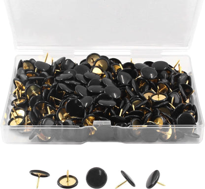 Piutouyar 300Pcs Black Decorative Flat Push Pin, Plastic Roundness Head Thumbtack, Black Thumb Tacks for Wall, Map, Cork Board, 3/8 Inch