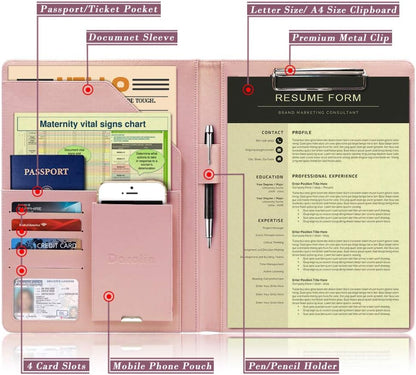 Darolin Business/Resume Padfolio Portfolio Folder with Letter/A4 Size Clipboard, Interview/Conference/Legal Document Organizer, Premium Portfolio Professional Case, Padfolio for Women/Men-Rosegold