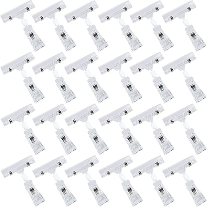 Mlici Sign Clip Holder for Display, 26 Pieces Merchandise Clothing Rack Signs for Retail, Clip on Clear Sign Holder for Label, Basket, Business Cards