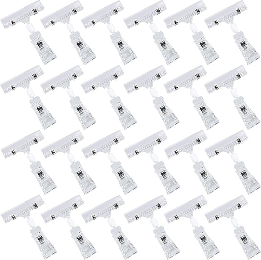 Mlici Sign Clip Holder for Display, 26 Pieces Merchandise Clothing Rack Signs for Retail, Clip on Clear Sign Holder for Label, Basket, Business Cards