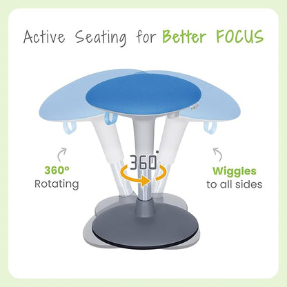 Wobble Stool for Kids Ages 7–12; Adjustable Height Wobble Stools for Classroom Seating with Soft Cushion; Flexible Wiggle Chair for Focus and ADHD Support + Bonus Visual Timer (Sky Blue)