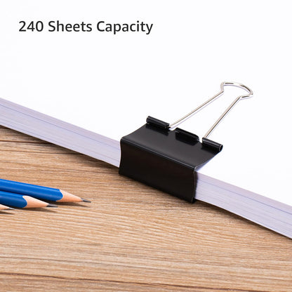 Amazon Basics Sturdy Binder Clips for Office Use, 48 Count (4 Pack of 12), Large, 2 in, Black