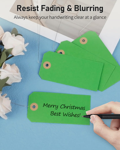Uniclife 100 Pcs Green Blank Shipping Tags with Wire Attached 4.7 Inch Paper Tags Hang Tag with Reinforced Eyelet Large Marking Label Writable Price Tags Inventory Label Tag, 4.7" x 2.36"