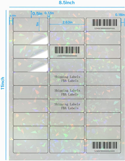 STARLIBOO Transparent Stickers Labels -1" x 2-5/8" Clear Address Labels Mailing Stickers for Laser/Inkjet Printer 8.5"×11"- 200 Labels (Clear Holographic)