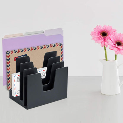 Acrimet 5 Section Incline File Sorter Organizer, Mail, Folder, Letter Desk Organizer, Rack for Office Organization Desktop (Plastic) (Black Color)