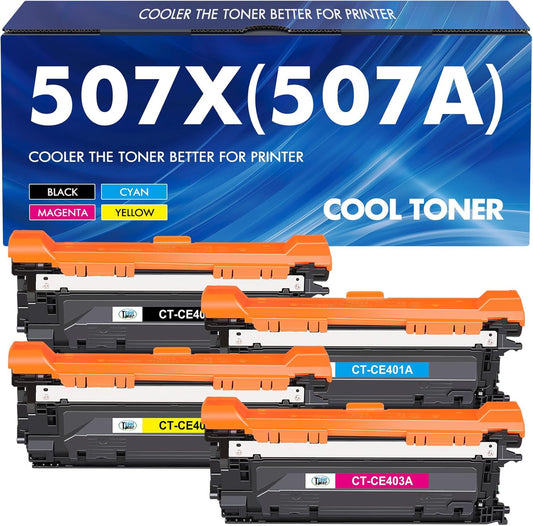 507X 507A Toner Cartridges 4 Pack Compatible for HP 507X 507A High Yield CE400X CE401A CE402A CE403A for HP Laserjet Enterprise 500 Color M551 M551n M551dn M551xh M570dn M570dw M575f Printer