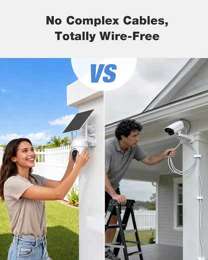 SEHMUA Security Cameras Wireless Outdoor-2-cam-kit, No Monthly Fee, Solar Powered, Color Night Vision, 360° PTZ, 4MP Live View, Centralized Viewing, 2.4G&5G Router Compatible for Security System