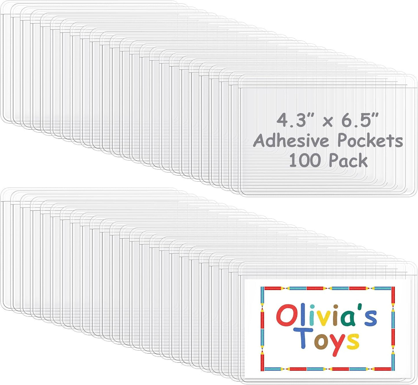 Jeyiour 100 Pcs Label Holders Adhesive Nameplate Pockets Storage Bin Labels Index Card Holder Shelf Plastic Peel Stick for Classroom Supermarket Bookshelf Library Student Box Drawer (4.3 x 6.5 Inch)