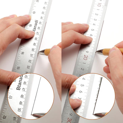 2PCS 36 Inch Metal Ruler, Stainless Steel Straight Edge Ruler with Cork Backing, Non-Slip Imperial & Metric Measuring Tool for School, Office, Woodworking, Drafting