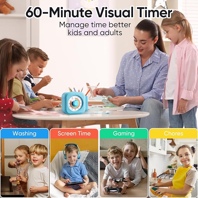 60-Minute Visual Timer for Kids, Silent Rainbow Countdown Timer for Time Management, Homeschool, Classroom, Home, Office