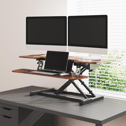 FLEXISPOT Electric Standing Desk Converter 40" Height Motorized Adjustable Stand up Desk Riser with Quick Release Keyboard Tray, Rustic Color