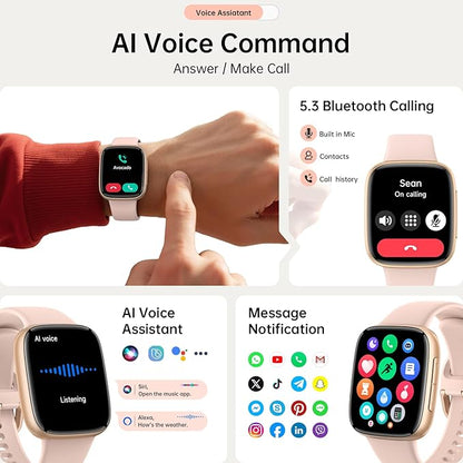 Latest Smart Watches for Women & Men - Performance Upgraded, 1.85-inch AMOLED HD Display (390x450), 12-Day Battery Life, 3ATM Waterproof (30m), Call, Health Monitoring, Fitness Tracker (Pink)