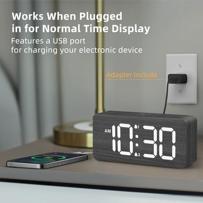 uscce Wooden Digital Alarm Clocks for Bedrooms: Dimmable Dual Alarm Clock with Large Numbers for Bedside Desk - Loud Alarm for Heavy Sleepers with Volume Control - Wood Decor & Gifts
