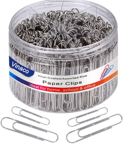 Vinaco Paper Clips Non Skid, 500PCS Medium and Jumbo Paper Clips (1.3 inch & 2.0 inch), Durable & Rustproof, Coated Paper Clip Great for Office School and Personal Use