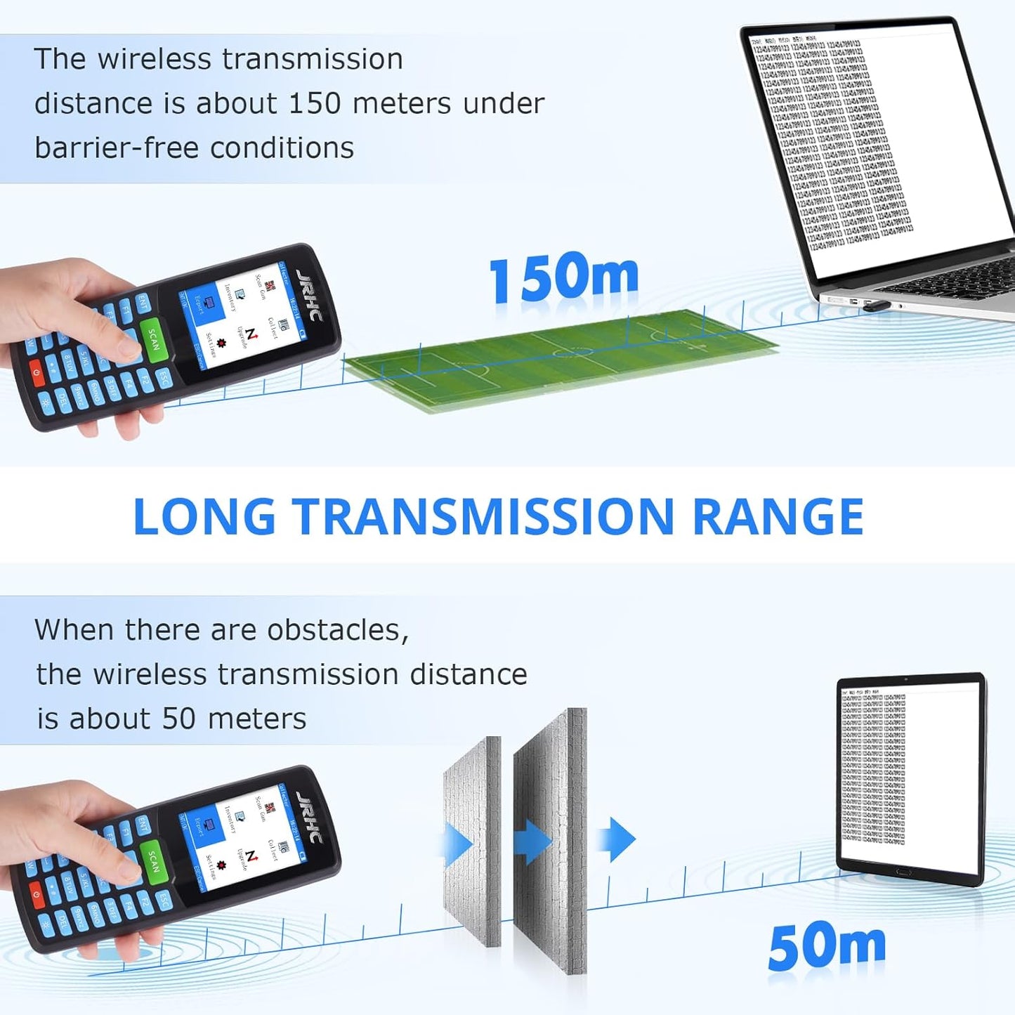 1D 2D Barcode Scanner Wireless, JRHC Portable Inventory Scanner & Data Collector Data Terminal PDT Inventory Device with Long Transmission Distance 2.4G Wireless Bar Code Reader with 2.8" LCD Screen