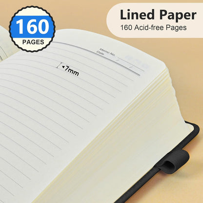 Lined Journal Notebook for Men & Women, 160 Pages College Ruled Journal for Writing, A5 Hardcover Leather Notebooks for Work, School, Business, Travel, Daily Diary 5.9" x 8.5" - Black