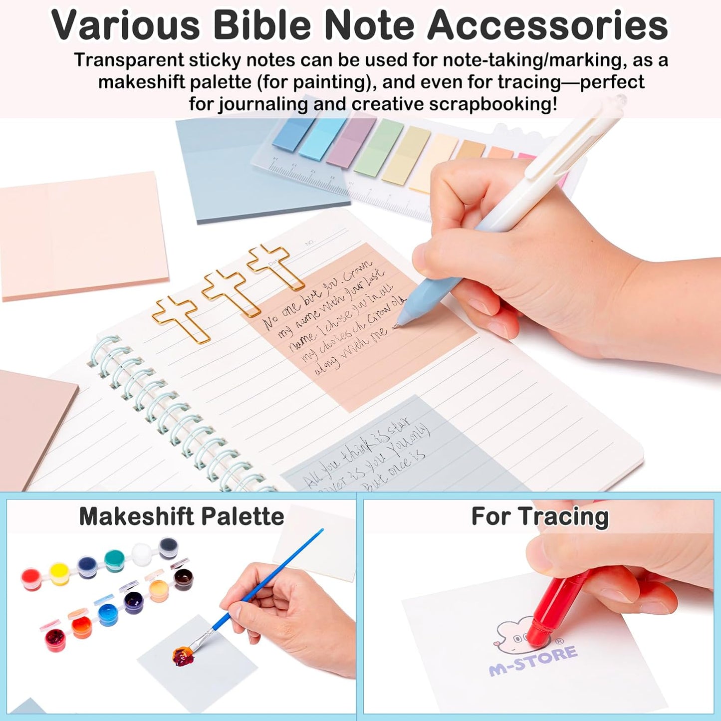 Bible Journaling Supplies for Women - Complete Kit with Pencil Bag, 12 Highlighters For Bibles That Do Not Bleed,16 Pens, 75 Tabs, A5 Notebook - Christian/Catholic Gifts, Pink with Daisies