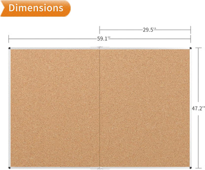 VIZ-PRO 60" x 48" Large Cork Bulletin Board, Foldable & Wall-Mounted Notice Pin Board with Silver Aluminum Frame, for School Home Office - 5' x 4' Corkboard