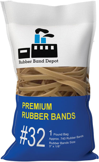 3" x 1/8'' - Size #32 - Rubber Band Depot - Everyday Rubber Bands, Business Bands - Approximately 740 Per Bag - 1 Pound Bag