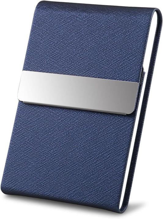 Professional Business Card Holder, Pocket Business Card Case for Women & Men, PU Leather Multi Card Case, Credit Card Wallet, Name Card Holder with Magnetic Closure, Blue-gs