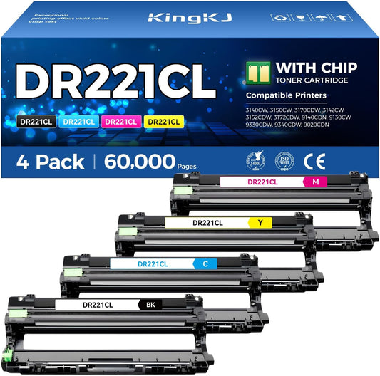 DR221CL Drum Unit (Not Toner)4-Pack Black Cyan Yellow Magent Compatible for Brother DR-221CL Imaging Drum for MFC-9130CW HL-3170CDW MFC-9340CDW HL-3140CW 3150CW MFC-9330CDW 9140CDN DCP-9020CDN Printer