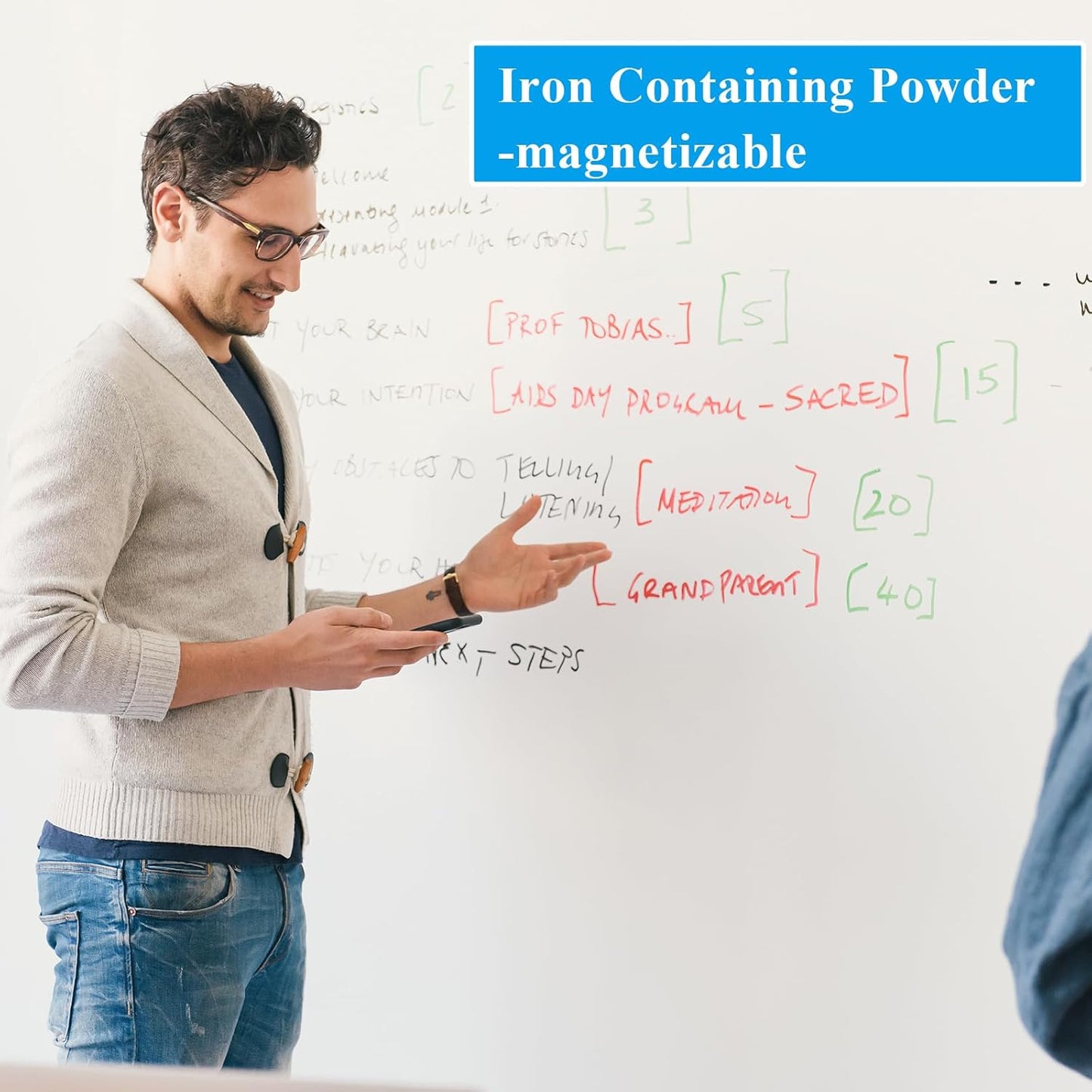 White Board Sticker Adhesive Backing, 24" x 36" Magnetic Dry Erase Board Contact Paper Stick on Wall, Whiteboard Sheet for Teacher Kids Classroom, Include Markers, Eraser with Magnet