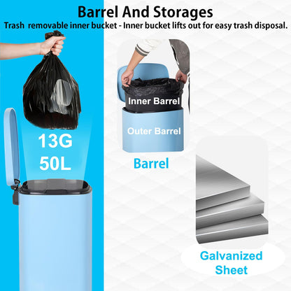 PayLessHere Stainless Steel Trash Can with Lid - Removable Inner Bucket, Foot Pedal Soft Close for Office, Home, Kitchen Garbage Bin (Blue, 13 G)