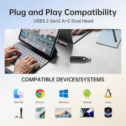 SSK USB Flash Drive 512GB SSD External, TLC NAND Solid State Drive Dual USBC & USBA Ports, Up to 1000MB/s High-Speed Portable 1TB USB Thumb Drive Stick for iPhone 15/16/17 Pro, Mac, Android, PC Backup