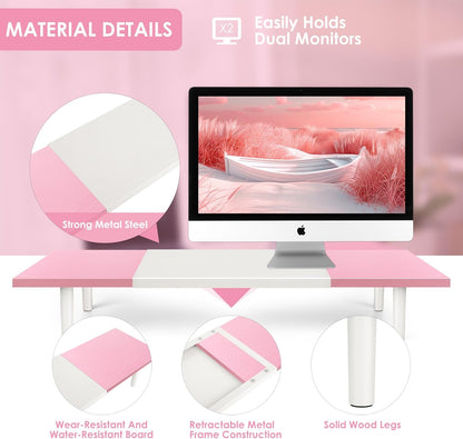 Dual-Monitor-Stand-Riser-For-Desk Adjustable Length 32-40 Inch，Large Desktop Computer Monitor Riser For 2 Screens，Desk Shelf Organizer Riser Stand For Computer/Laptop/PC/Printer/TV