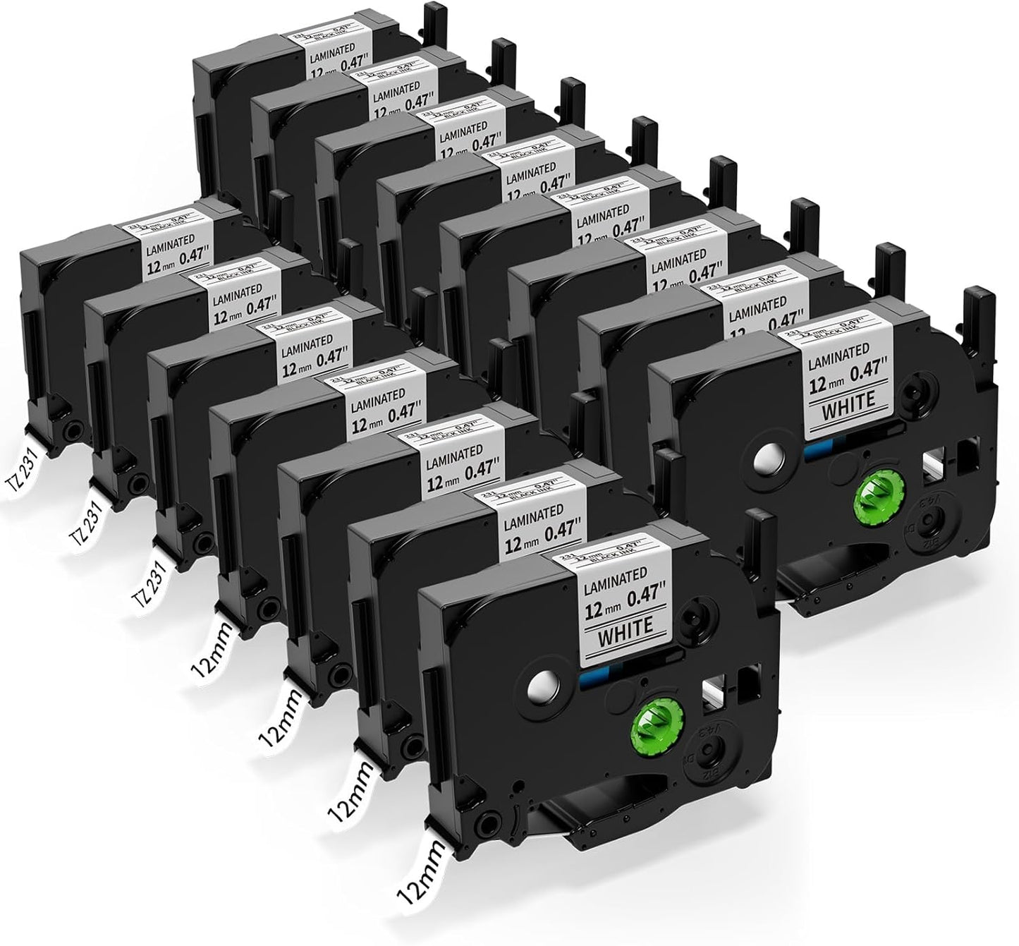 15 PK Label Maker Tape Replacement fot Brother P Touch TZe-231 12mm 0.47" Laminated Label Maker Refills- Compatible with Brother P Touch PT-D210 D220 D200 H110 D410