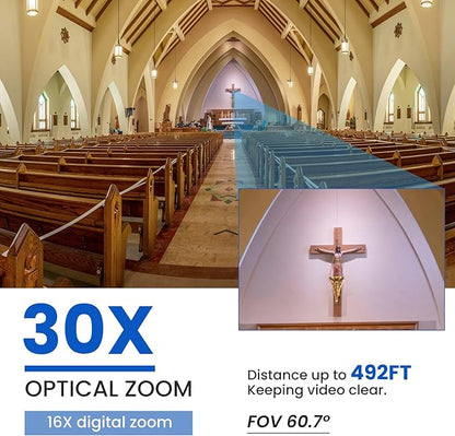 PTZ Camera, 30X SDI Camera Support Optical Zoom Video and POE with Network IP Live Streaming, Simultaneous 3G-SDI and USB Video Output, for Conferences, Church, Teaching