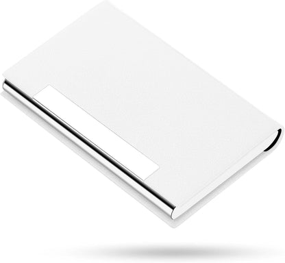 Padike Business Card Holder, Business Card Case Professional PU Leather & Stainless Steel Multi Card Case,Business Card Holder Wallet Credit Card ID Case/Holder for Men & Women. (T-White)