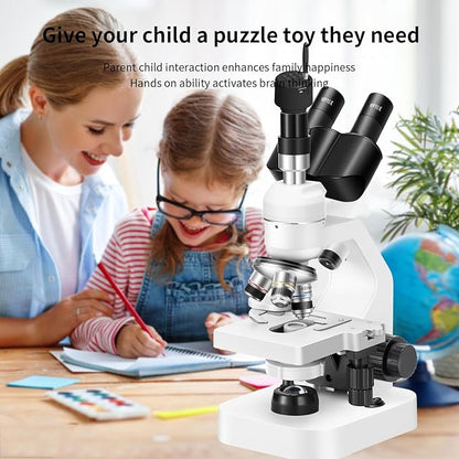 Trinocular Microscope 40x-2000x Magnification Double-Layer Stage with LED Lights on top and Bottom, Thick and Thin Dual Focusing knobs, Professional Biological Microscope (WiFi Electronic Eyepiece)