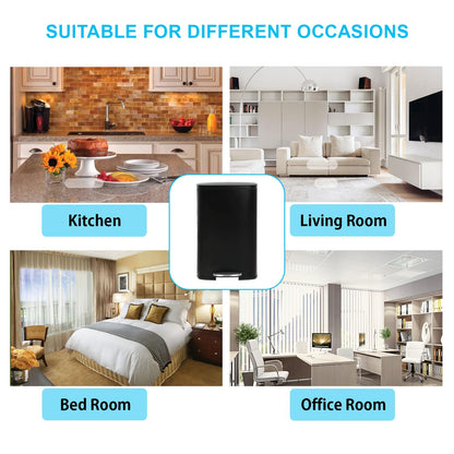 PayLessHere Stainless Steel Trash Can with Lid - Removable Inner Bucket, Foot Pedal Soft Close for Office, Home, Kitchen Garbage Bin (Black, 13 G)