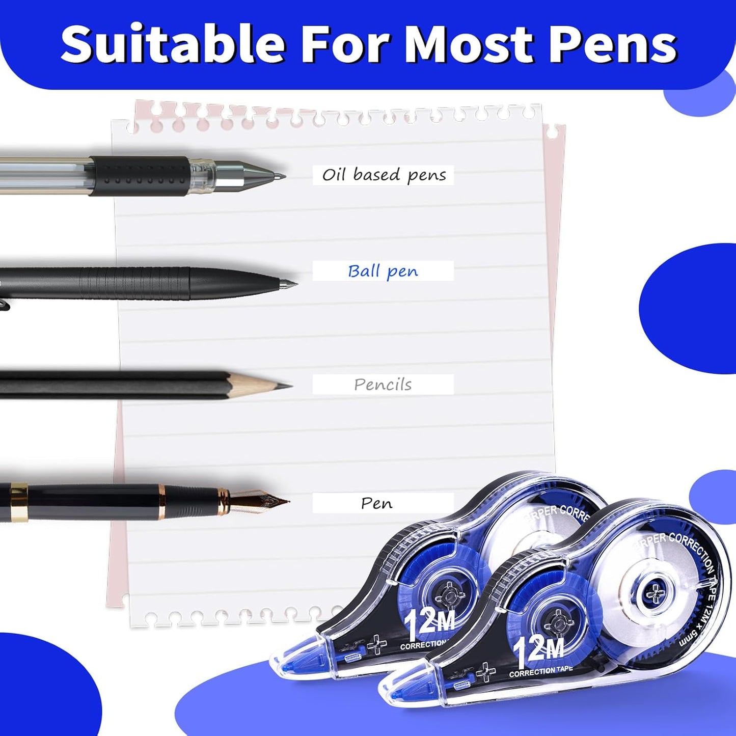 Correction Tape, 10 Pack Correction Tape Easy To Use Applicator for Instant Corrections, 39 ft Each for Study Supplies and Office Products (Blue)