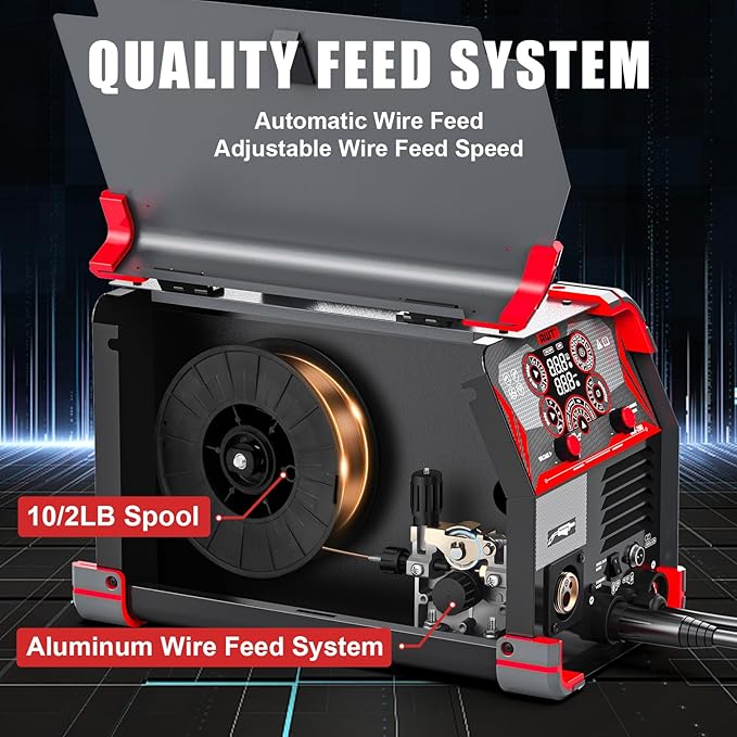 AWT MIG Welder, 200Amp 8 in 1 Gas MIG/Gasless Flux Core MIG/Stick/Lift TIG/Spot Welding/Spool Gun Aluminum MIG Welder, 110/220V Dual Voltage, Multi-Process Welding Machine With LED Digital Display