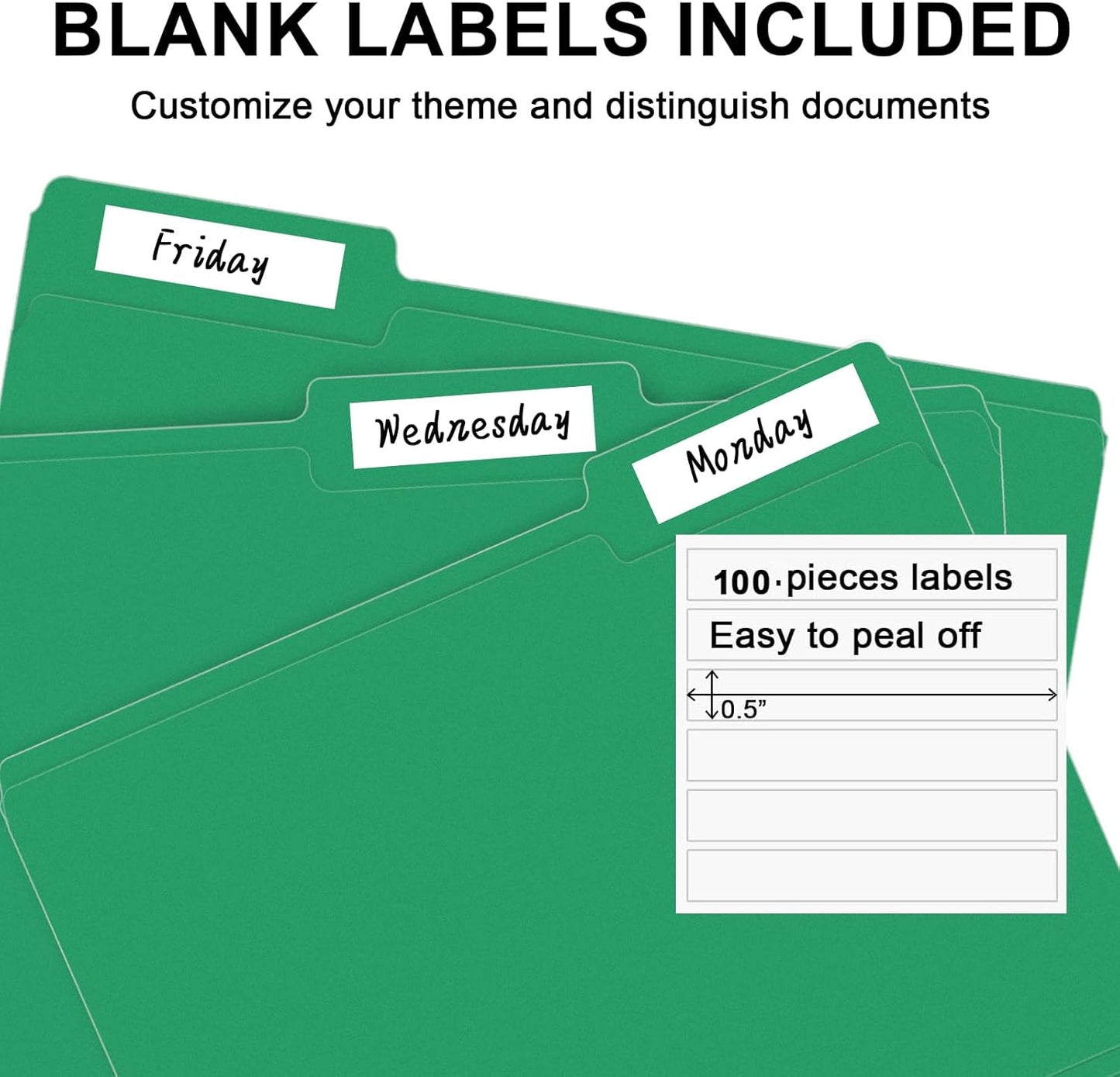 File Folder, RAZCC 100 Pack 1/3 Cut Tab File Folders Letter Size, Creen, Colored Folders with Tab Great for Organizing and Easy File Storage