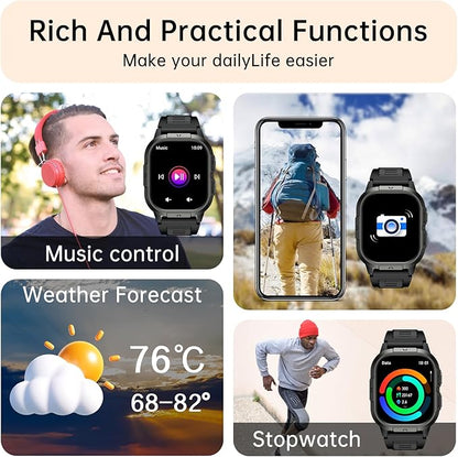 Smart Watch for Men Fitness Tracker: Military Waterproof Make Answer Call Digital Mens Watches Running Step Pedometer Smartwatch Android Phone iPhone Samsung Compatible Sleep SpO2 Heart Rate Monitor