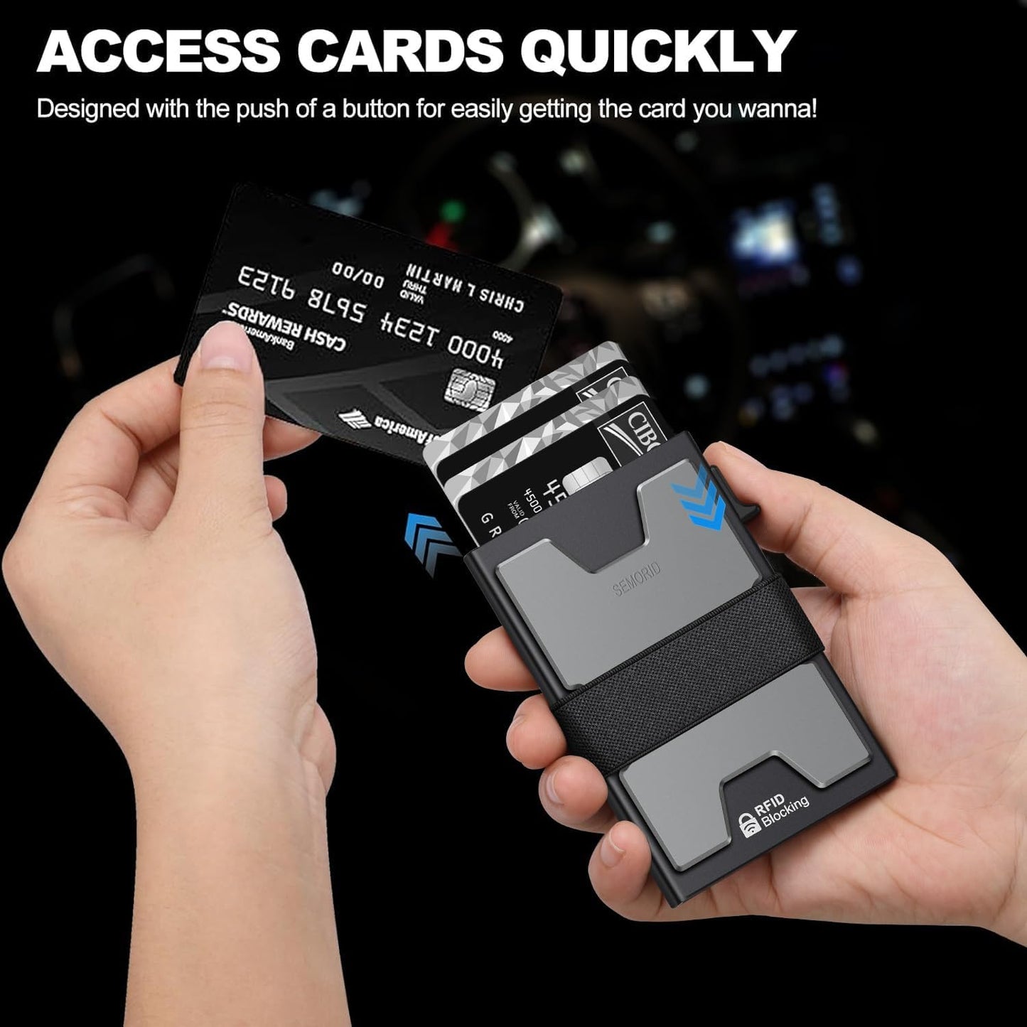 Slim Aluminum Card Holder Wallet for Men, Durable Expandable Backplate, RFID Blocking Minimalist Metal Pop Up Wallet, Holds 12+ Cards Plus Cash