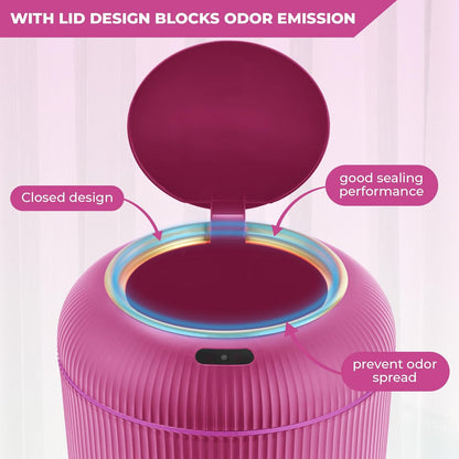 Pukomc Smart Sensor Wastebasket, Convenient and Hygienic Easy to Use, Technology Sensor Waterproof Wastebasket Plastic Trash can for Kitchen, Bathroom, Bedroom, Living Room, Office and Outdoor Pink
